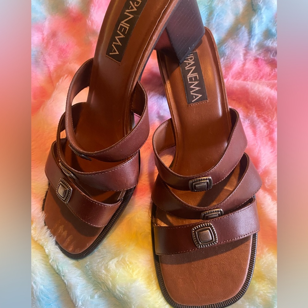 IPANEMA Brown leather Sandal  Shoe Mule Heeled Shoes sz 11 slip on